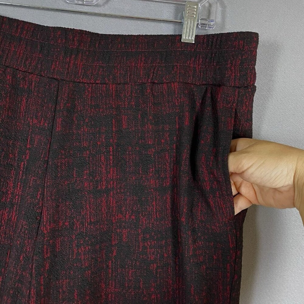 J Jason Wu Artsy Textured Pull On Pants Stretch Waist Size Large L Red Black - Picture 6 of 15